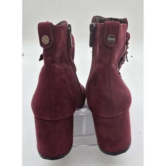 Wine Red Suede Ankle Boots With Chunky Heel & Side Zipper Sz 7.5 - Picture 3 of 7